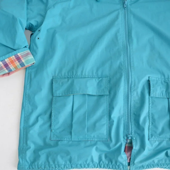 Vintage Sequence Teal Rain Jacket with Rainbow Lining Size  20 - Picture 11 of 15